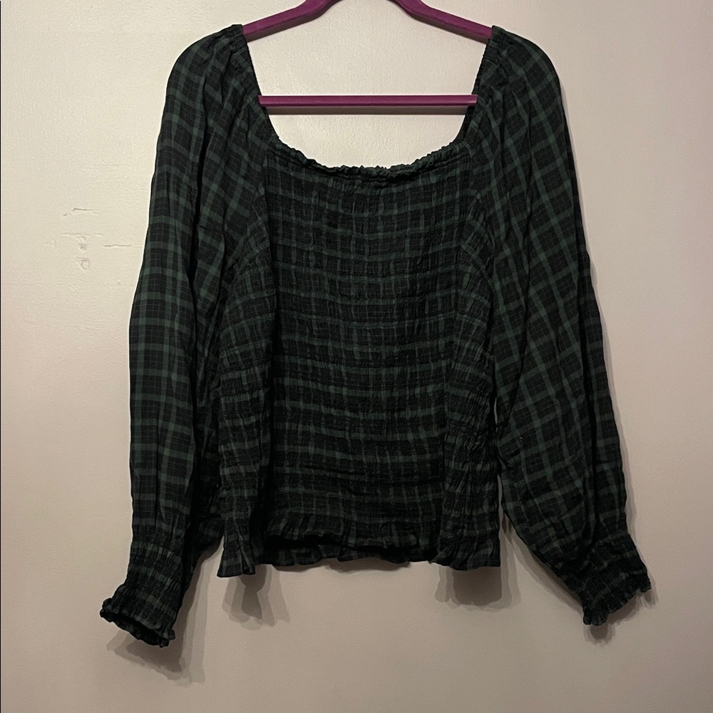 Madewell Forest Green Plaid Blouse